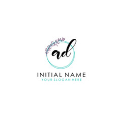 AD Initial letter handwriting and signature logo. Beauty vector initial logo .Fashion  boutique  floral and botanical