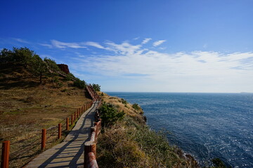 fine walkway at seaside cliff