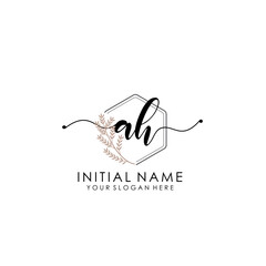 AH Luxury initial handwriting logo with flower template, logo for beauty, fashion, wedding, photography