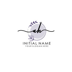 AH Luxury initial handwriting logo with flower template, logo for beauty, fashion, wedding, photography