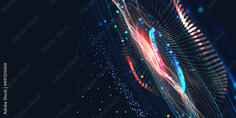 Poster emotion of musical sounds and vibration of strings. digital mind concept. abstract cybersynthetics 3
