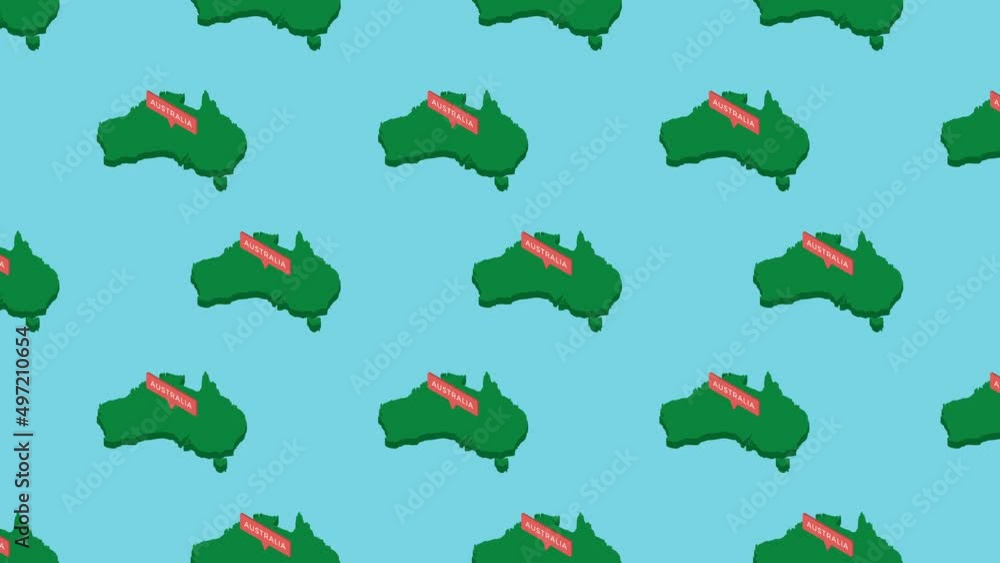 Aufkleber green isometric australia continent map with orange pointer on a blue background. seamless loop hori