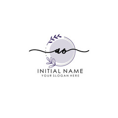 AO Luxury initial handwriting logo with flower template, logo for beauty, fashion, wedding, photography