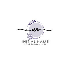 AR Luxury initial handwriting logo with flower template, logo for beauty, fashion, wedding, photography