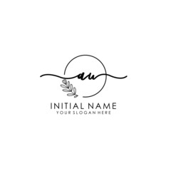 Fototapeta na wymiar AU Luxury initial handwriting logo with flower template, logo for beauty, fashion, wedding, photography
