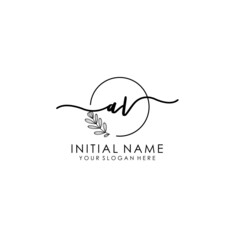Fototapeta na wymiar AV Luxury initial handwriting logo with flower template, logo for beauty, fashion, wedding, photography
