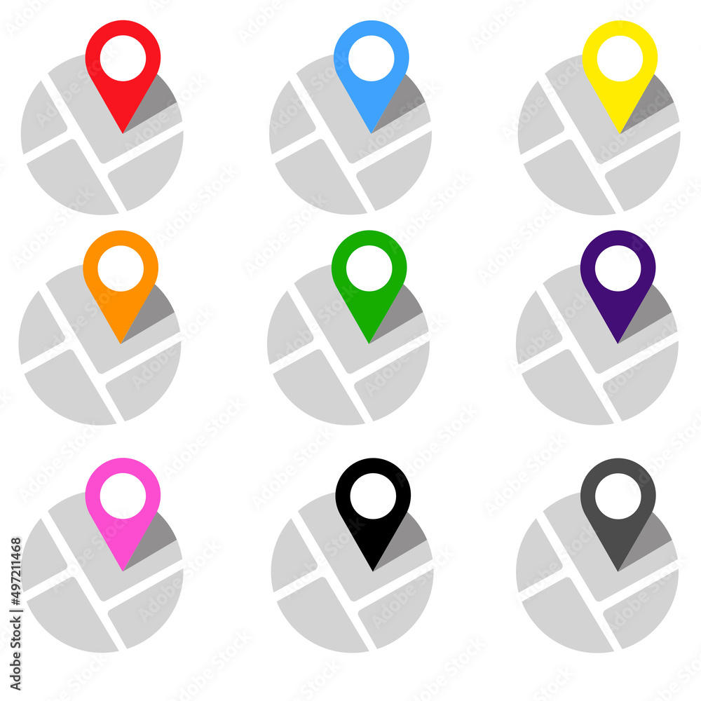 Poster dot on map geolocation icon of different colors eps 10