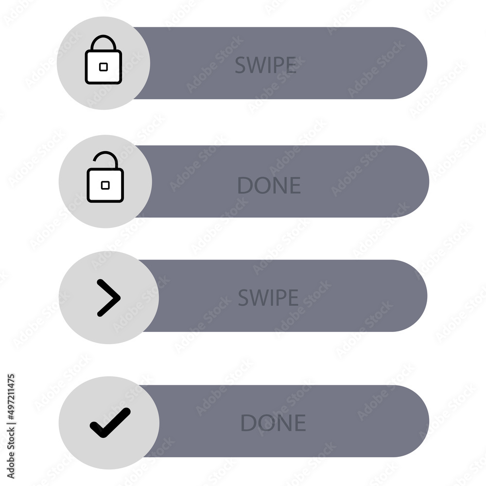 Aufkleber vector icon of swipe start button and done eps 10