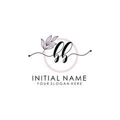 BB Luxury initial handwriting logo with flower template, logo for beauty, fashion, wedding, photography