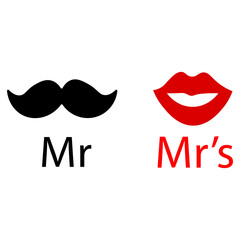 vector icon black mustache man and red lips woman eps10