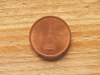 2 cents coin showing Mole Antonelliana, currency of Italy, EU