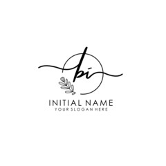 BI Luxury initial handwriting logo with flower template, logo for beauty, fashion, wedding, photography