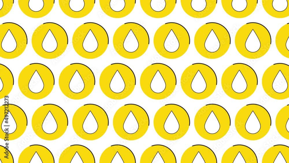 Aufkleber dynamic pattern of water drop icons in yellow circles with black lines on a white background. seamle