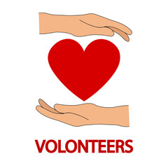 hands of volunteers holding red heart volunteering war eps 10
