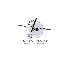 BO Luxury initial handwriting logo with flower template, logo for beauty, fashion, wedding, photography