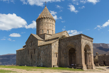 View of the Tatev Monastery in a picturesque place in the mountains. Armenia
