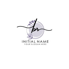 BR Luxury initial handwriting logo with flower template, logo for beauty, fashion, wedding, photography