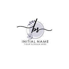 BS Luxury initial handwriting logo with flower template, logo for beauty, fashion, wedding, photography