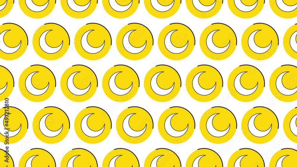 Aufkleber crescent icon in yellow circle with black dynamic line pattern on a white background. seamless loop 