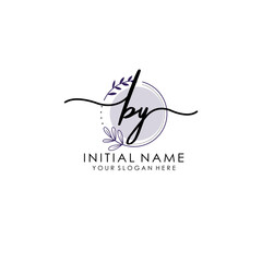 BY Luxury initial handwriting logo with flower template, logo for beauty, fashion, wedding, photography