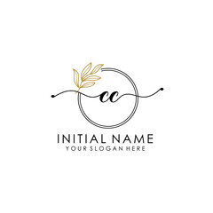 CC Luxury initial handwriting logo with flower template, logo for beauty, fashion, wedding, photography