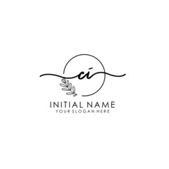 CI Luxury initial handwriting logo with flower template, logo for beauty, fashion, wedding, photography