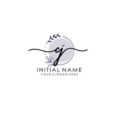 CJ Luxury initial handwriting logo with flower template, logo for beauty, fashion, wedding, photography