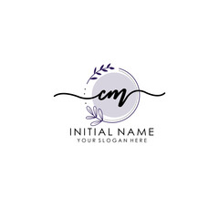 CM Luxury initial handwriting logo with flower template, logo for beauty, fashion, wedding, photography