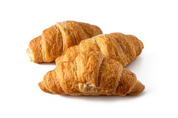 Croissants with a golden crust on a white background