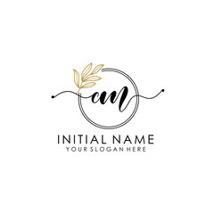 CM Luxury initial handwriting logo with flower template, logo for beauty, fashion, wedding, photography - obrazy, fototapety, plakaty