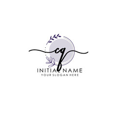 CQ Luxury initial handwriting logo with flower template, logo for beauty, fashion, wedding, photography