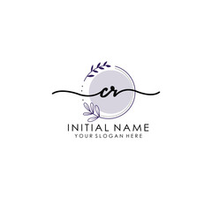 CR Luxury initial handwriting logo with flower template, logo for beauty, fashion, wedding, photography