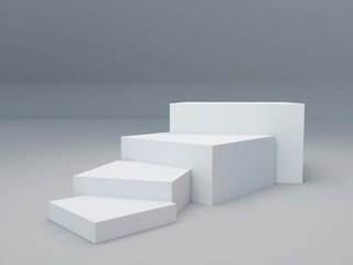 Simple Stairs Display Mockup, Cube Shape Podium Scene Studio Or Pedestal For Display, 3D render
