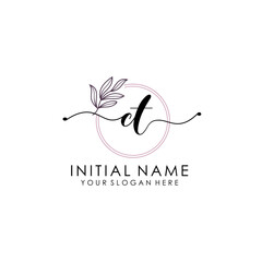 CT Luxury initial handwriting logo with flower template, logo for beauty, fashion, wedding, photography