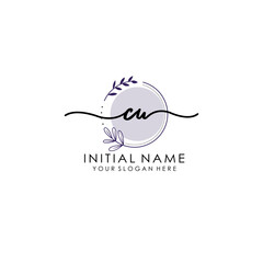 CU Luxury initial handwriting logo with flower template, logo for beauty, fashion, wedding, photography