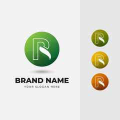 Letter R Abstract Alphabet Natural Green Leaf Vector Logo Design