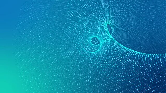 Blue glowing particles and fiber splines make swirl patterns on a 4K abstract background.