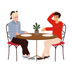friends talking at restaurant table
