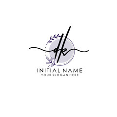 DK Luxury initial handwriting logo with flower template, logo for beauty, fashion, wedding, photography