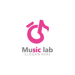 Music with Lab science Logo Design concept vector. Chemistry Vector