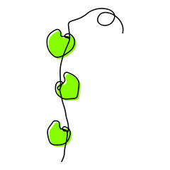 one line continuous drawing of three green leaves