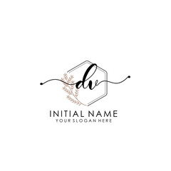 DV Luxury initial handwriting logo with flower template, logo for beauty, fashion, wedding, photography