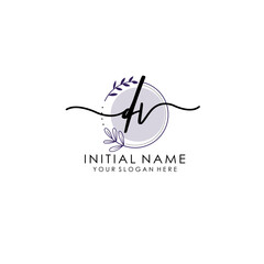 DV Luxury initial handwriting logo with flower template, logo for beauty, fashion, wedding, photography