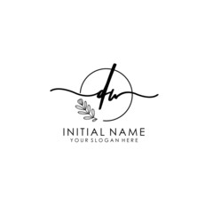 DW Luxury initial handwriting logo with flower template, logo for beauty, fashion, wedding, photography