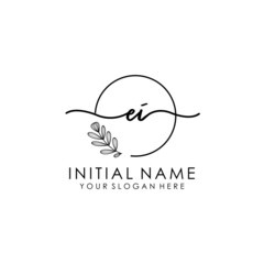 EI Luxury initial handwriting logo with flower template, logo for beauty, fashion, wedding, photography
