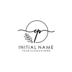 EP Luxury initial handwriting logo with flower template, logo for beauty, fashion, wedding, photography