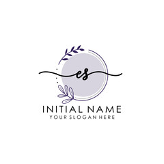 ES Luxury initial handwriting logo with flower template, logo for beauty, fashion, wedding, photography