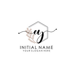 EY Luxury initial handwriting logo with flower template, logo for beauty, fashion, wedding, photography