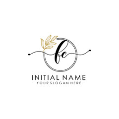 FC Luxury initial handwriting logo with flower template, logo for beauty, fashion, wedding, photography