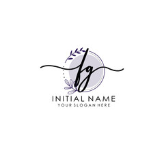 FG Luxury initial handwriting logo with flower template, logo for beauty, fashion, wedding, photography